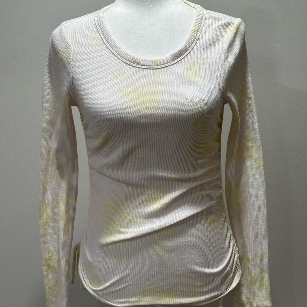 Victoria Secret PINK Thermal Yellow White Tie Dye Waffle Side Shirt Size S